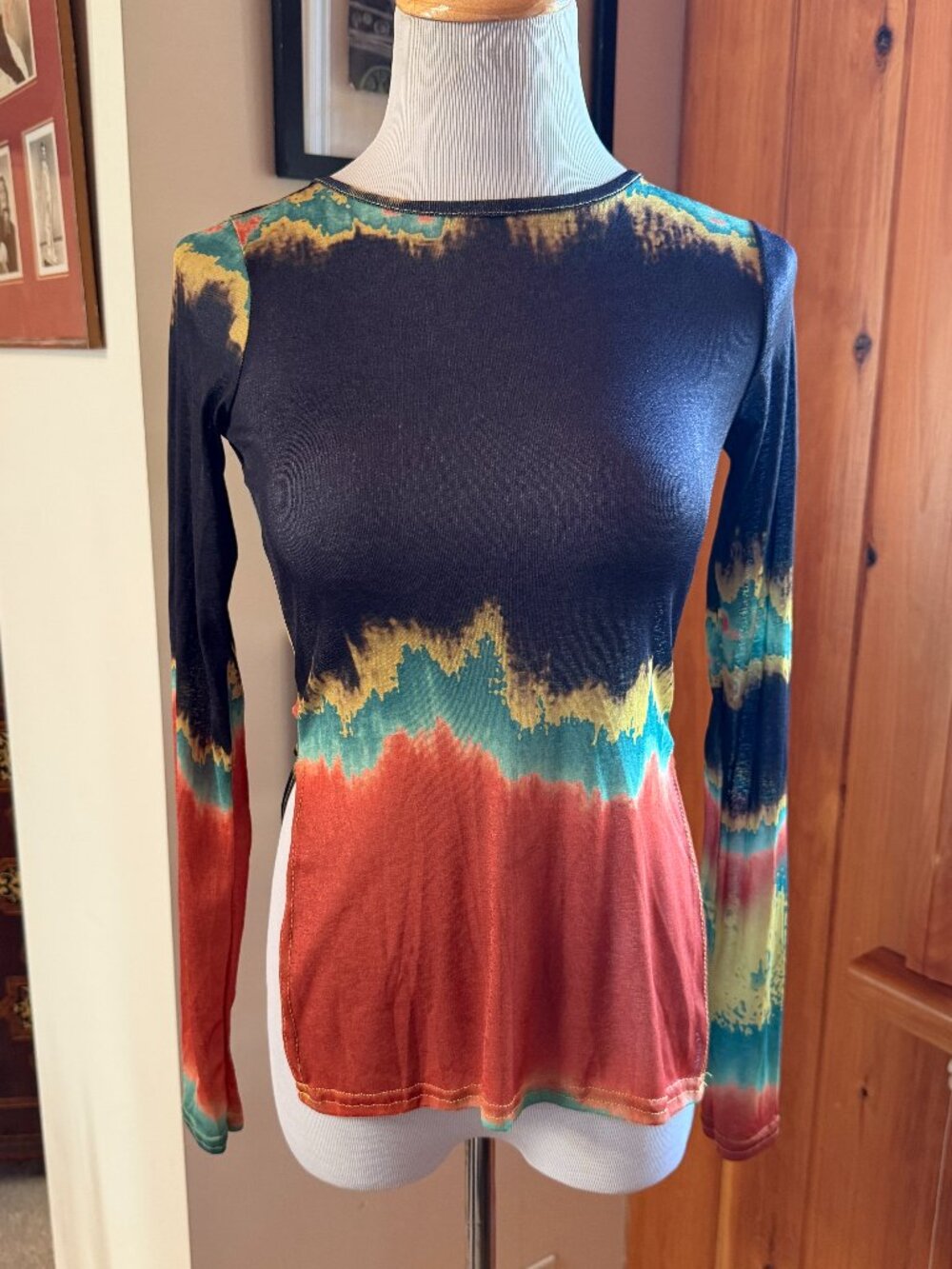 NWT – PrettyLittleThing Black Orange Green Mesh Top – S